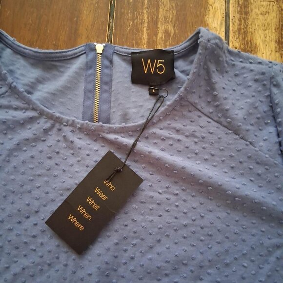 W5 Womans Blouse Top Blue LARGE Geometric 3/4 Sleeve Zipper Round Neck nwt - Picture 4 of 8